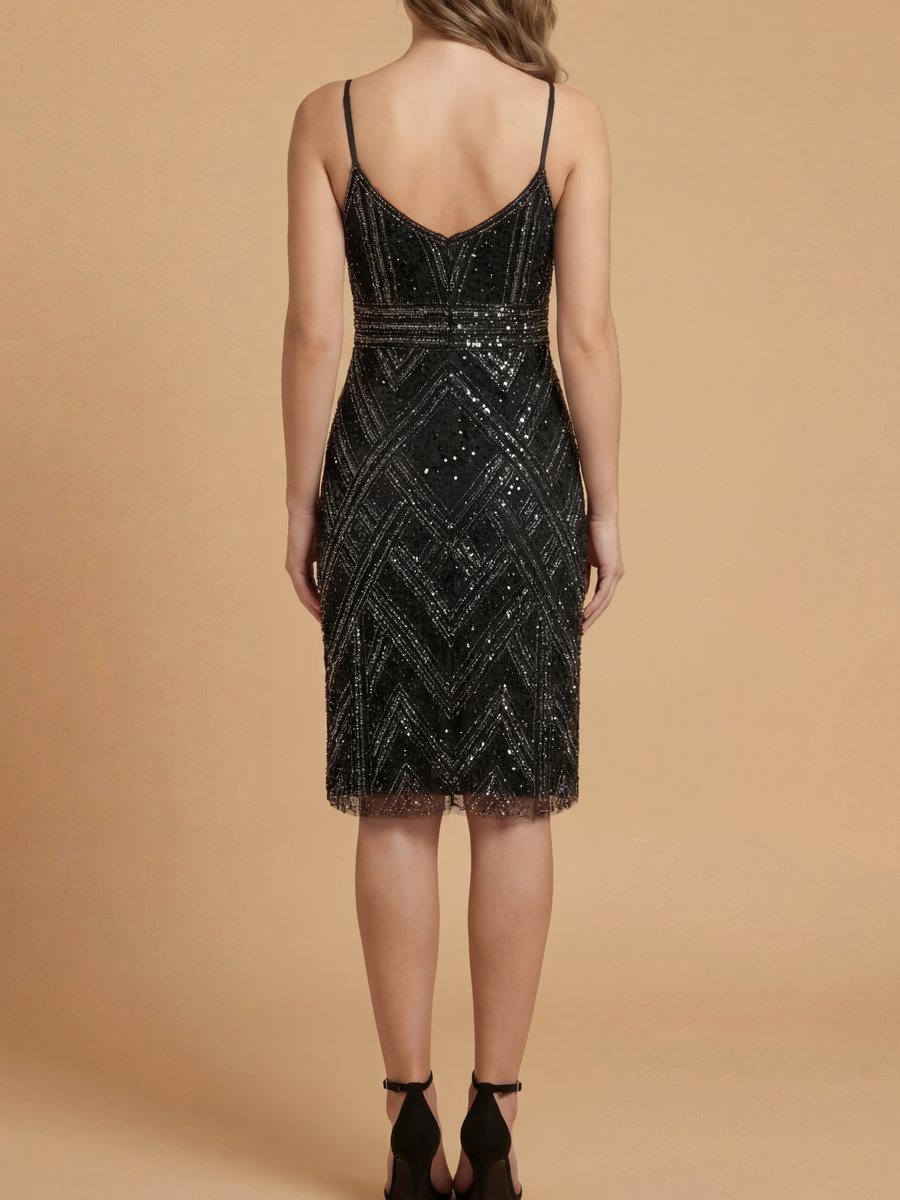 Beaded Flounce Short Dress with Spaghetti Straps