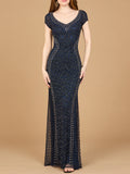 Beaded Mermaid Gown with Cap Sleeves