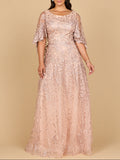 Cape Sleeve Embellished Lace Mother's Gown