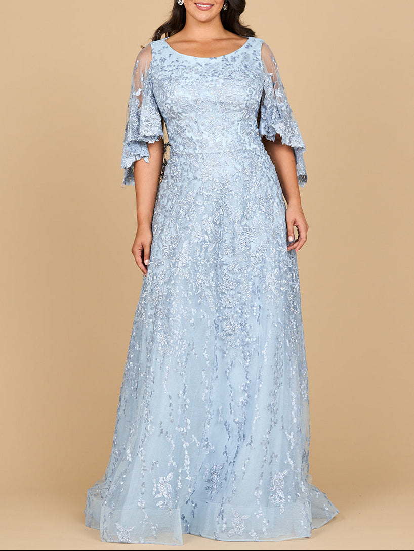 Cape Sleeve Embellished Lace Mother's Gown
