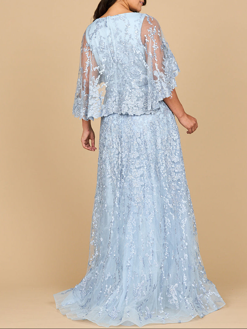 Cape Sleeve Embellished Lace Mother's Gown