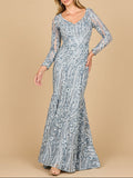 Long Sleeve Embroidered Lace Mermaid Gown