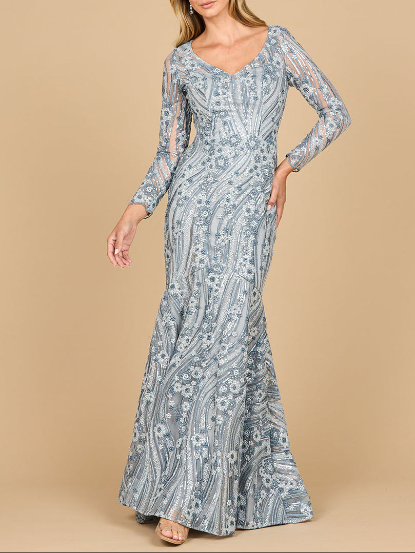 Long Sleeve Embroidered Lace Mermaid Gown