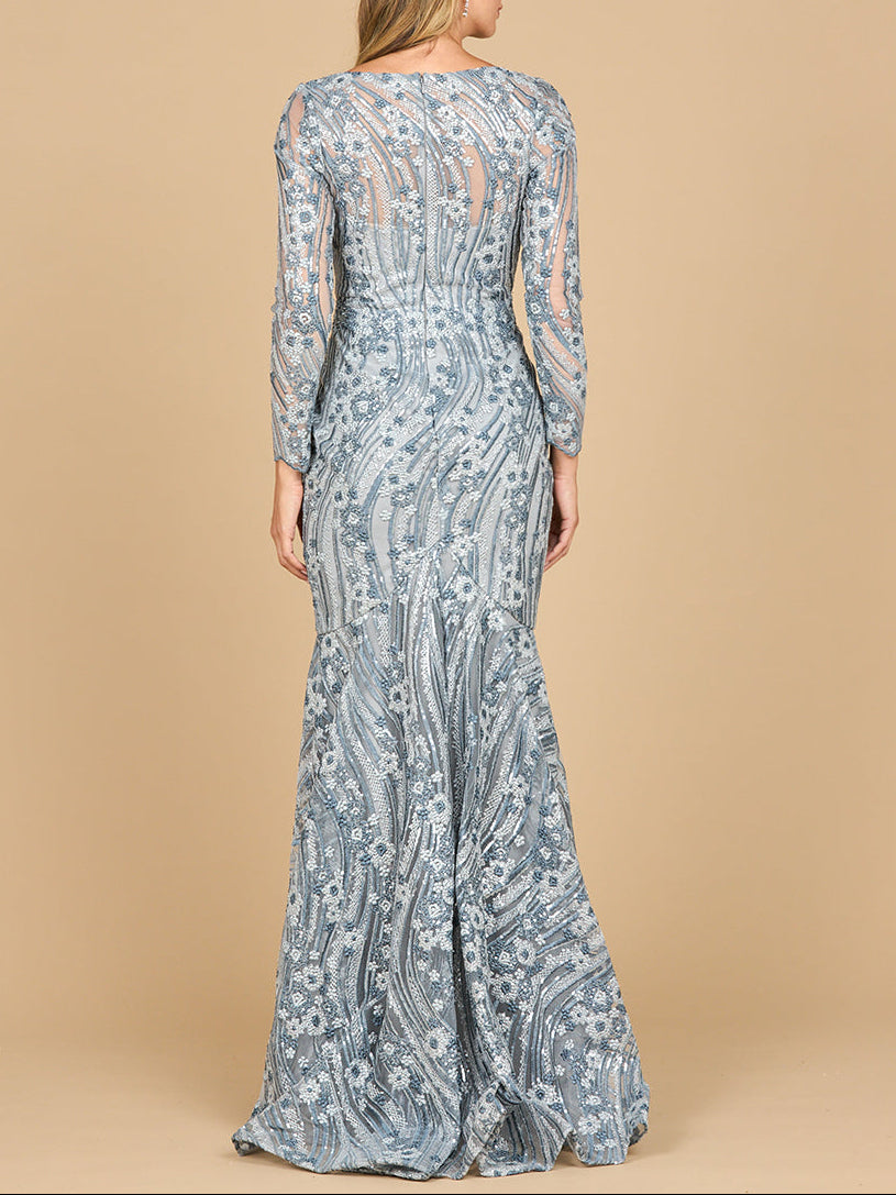 Long Sleeve Embroidered Lace Mermaid Gown