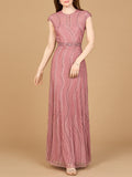 Cap Sleeve Illusion Neck Beaded Gown