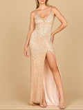 Fitted Beaded Gown with Spaghetti Straps