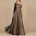 One Shoulder A-Line Gown with Cape Sleeve
