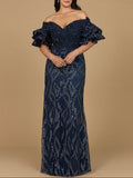 Off Shoulder Mermaid Beaded Gown with Tiered Cape Sleeves