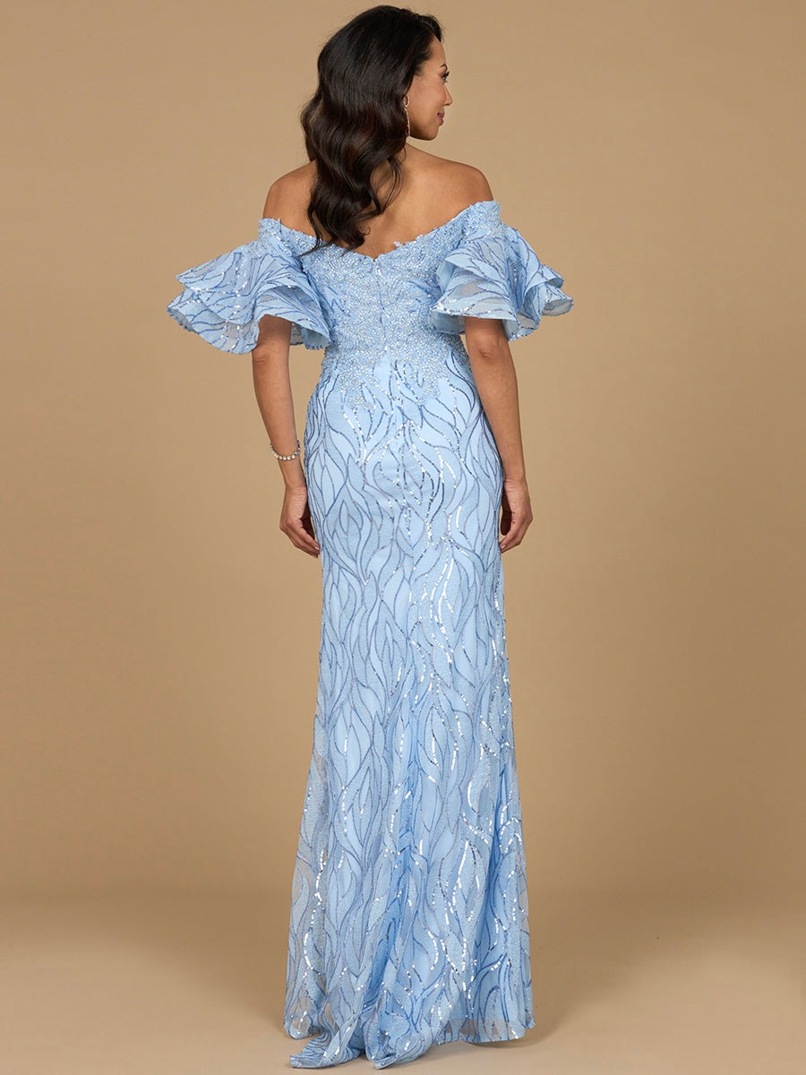 Off Shoulder Mermaid Beaded Gown with Tiered Cape Sleeves