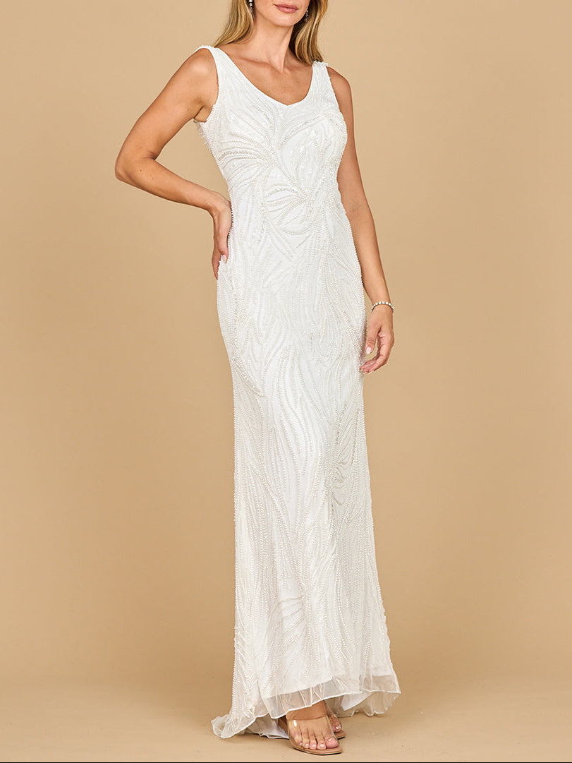 Beaded Draped Cowl Back Wedding Gown