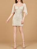 Beaded Cape Sleeve Short Wedding Dress