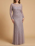 Long Sleeve High Neck Beaded Mermaid Gown